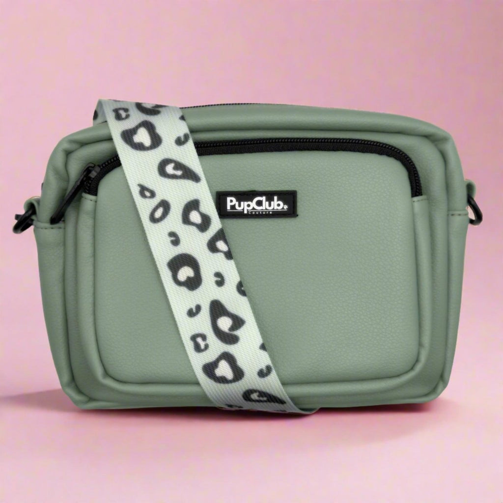 Crossbody Dog Walking Bag - Vegan Leather Sage Green