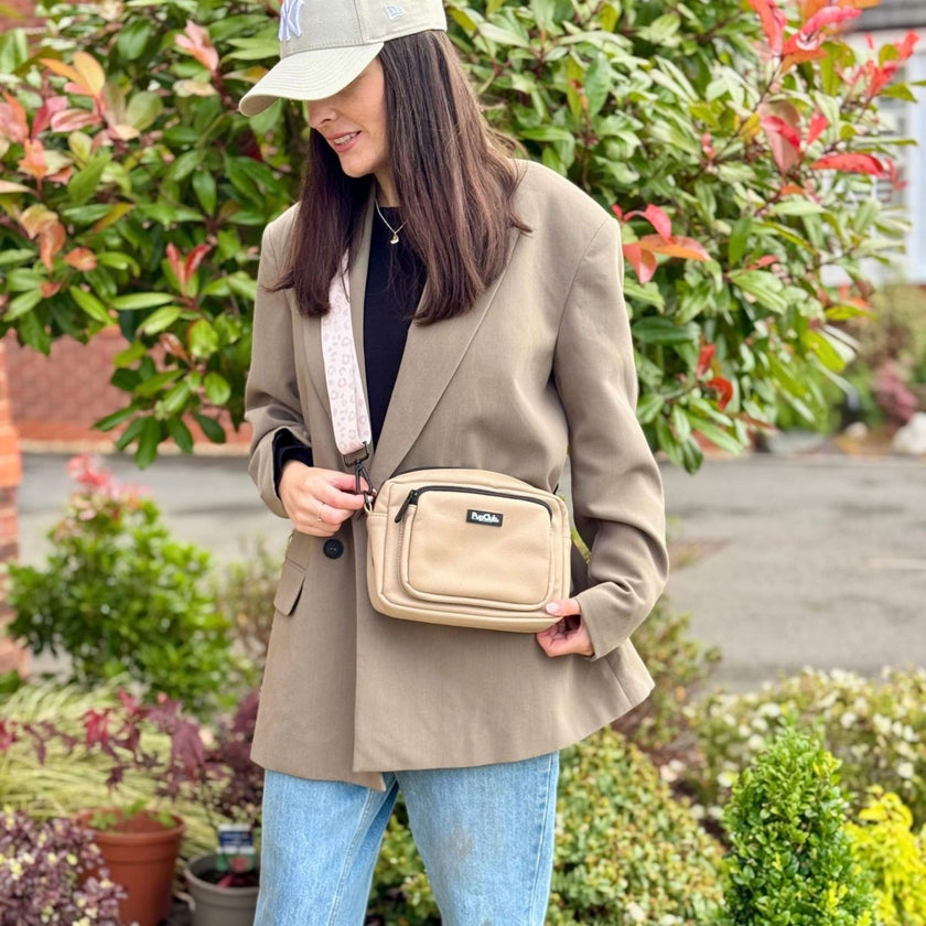 Crossbody Dog Walking Bag - Vegan Leather Tan
