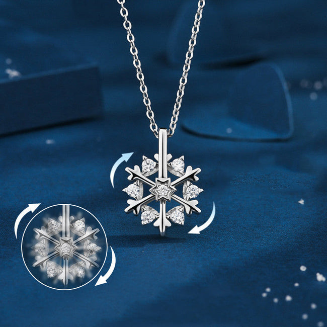 Drehbare 925er Silber Schneeflocken-Halskette Damen Luxus Nischen-Design Glänzender Strassschmuck Herbst und Winter Geburtstagsgeschenk für Freunde