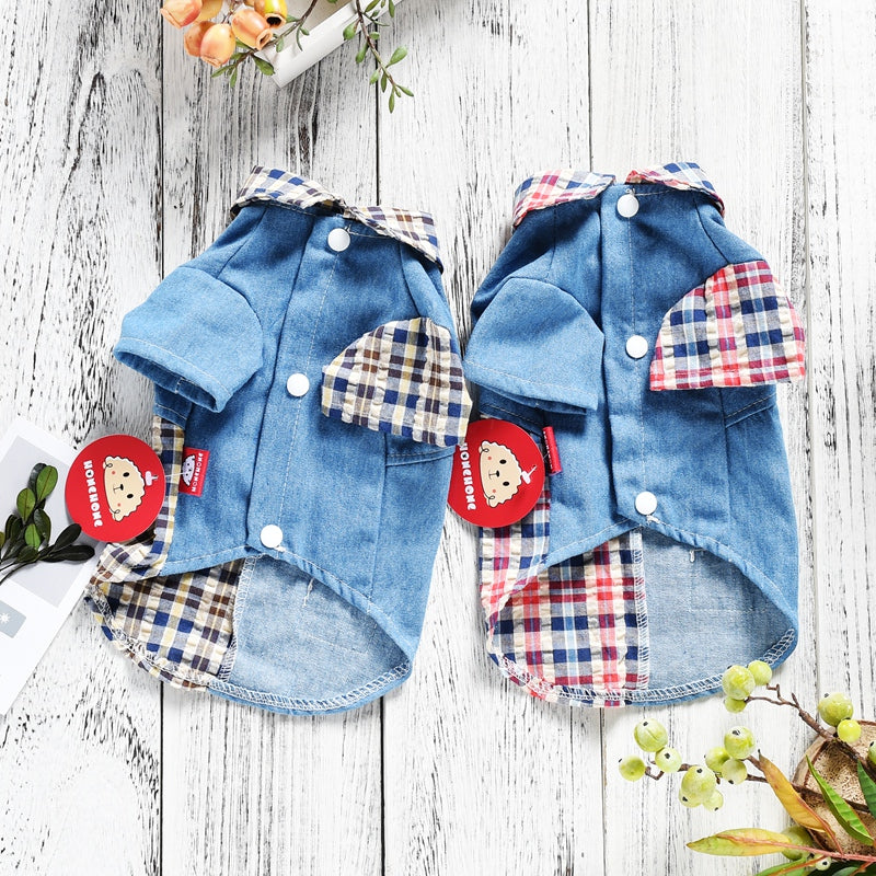 Teddy Dog Summer Plaid Stitching Shirt