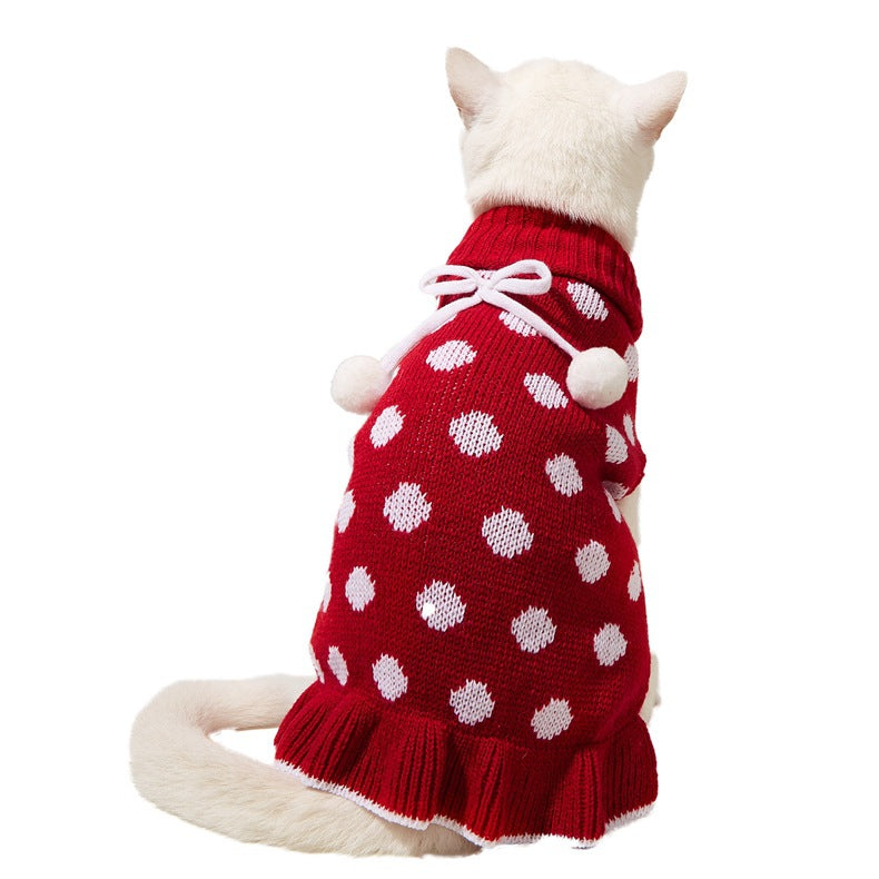 Polka Dot Dog Cat Lotus Leaf Skirt Sweater