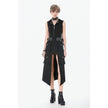 Dark in Love Punk Layered Pocket Cutout Belted Long Skirt