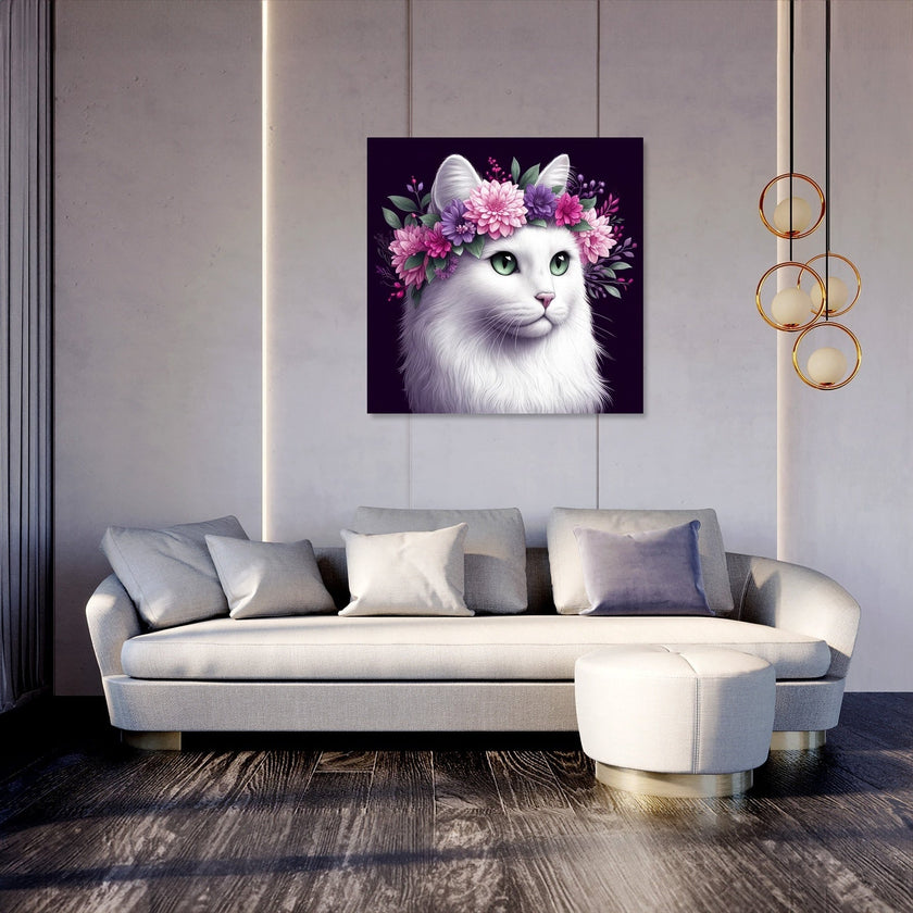 Floral Crown Cat Canvas