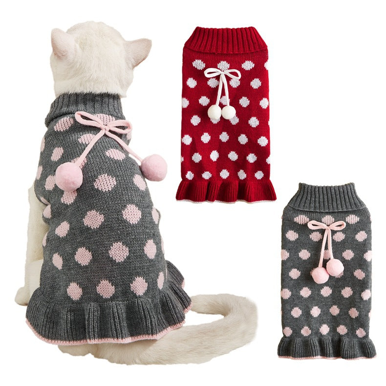 Polka Dot Dog Cat Lotus Leaf Skirt Sweater