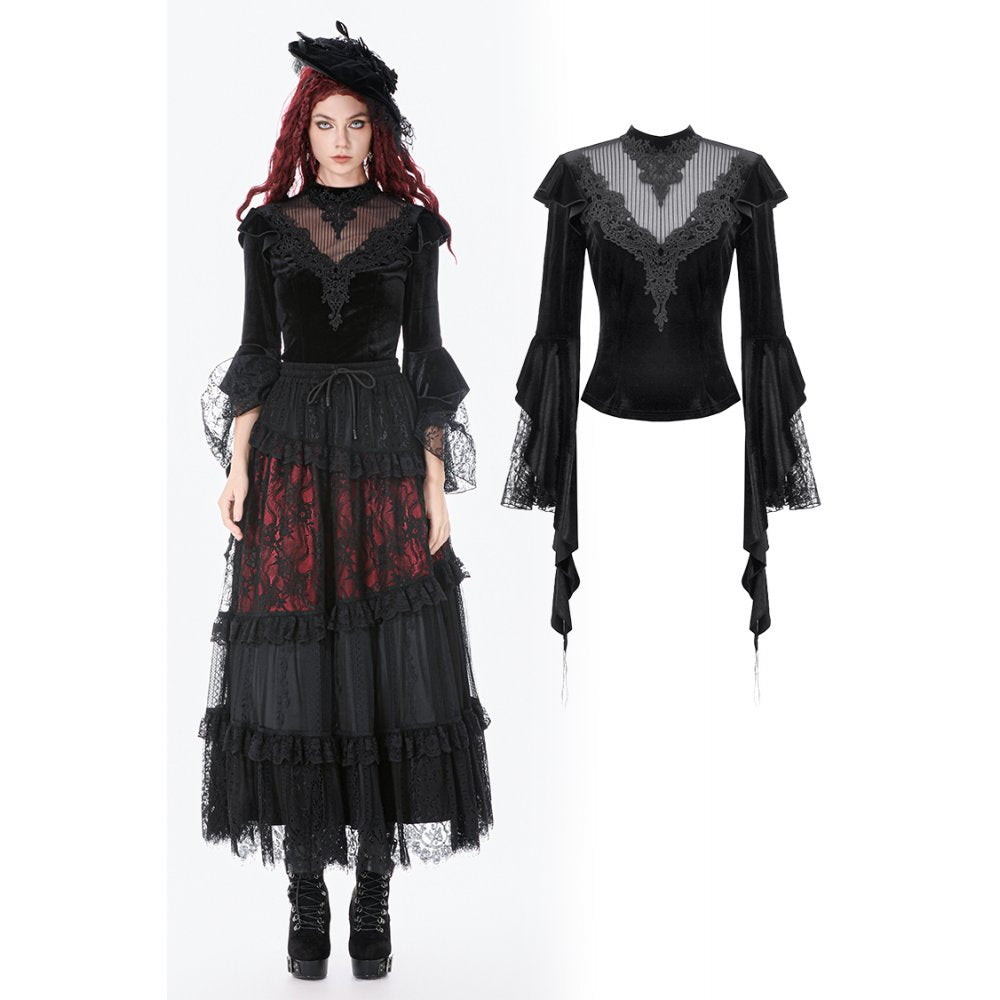 Dark in Love Gothic Velvet Lace High-Neck Top