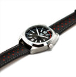 Black And Red Leather Rally Watch Strap, Silver Buckle