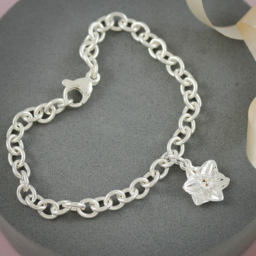 Daffodil Flower Silver Charm