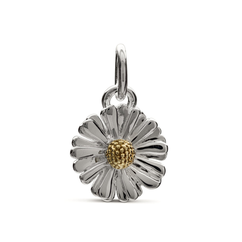 Daisy Flower Silver & Solid Gold Charm