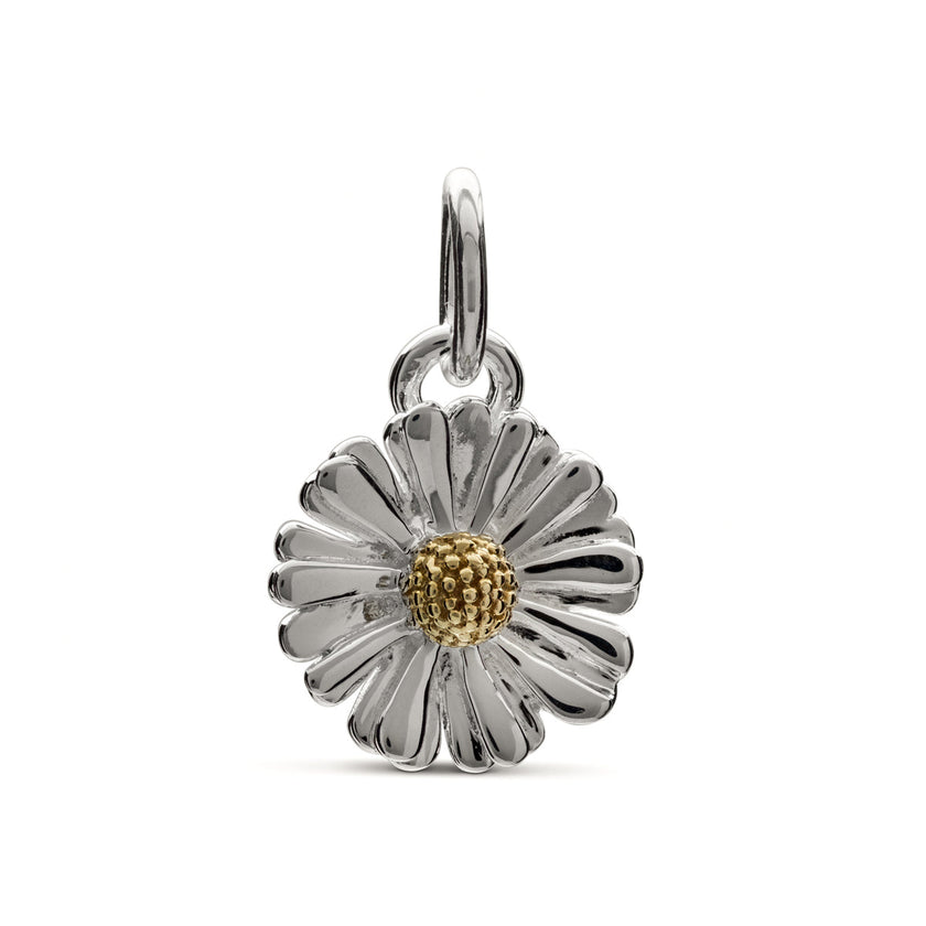 Daisy Flower Silver & Solid Gold Charm