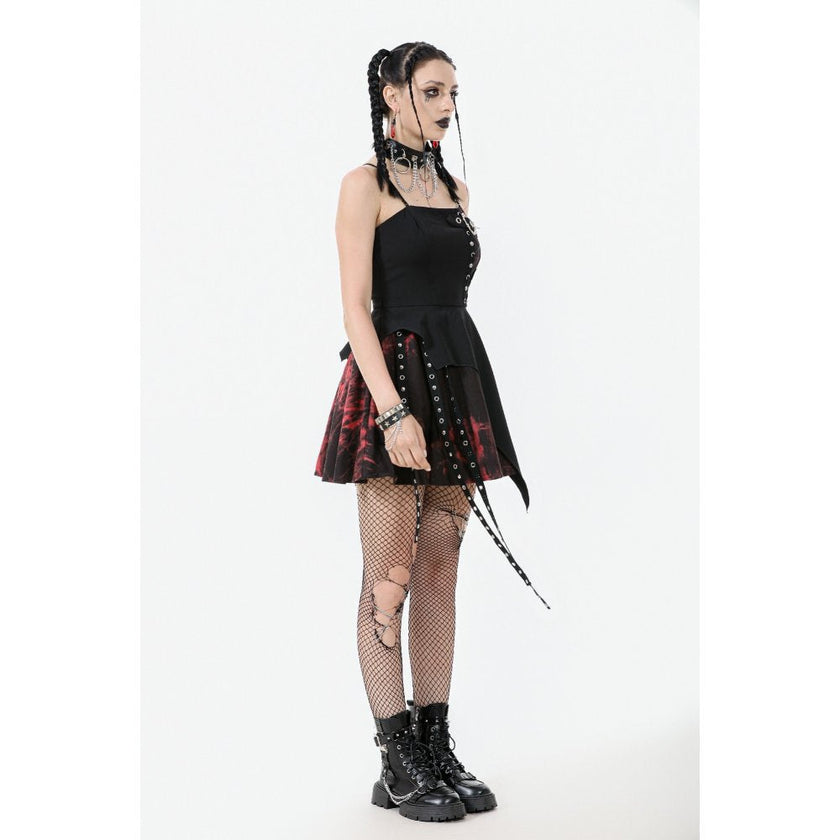Dark in Love Nyssa Black & Red Strap Detail Goth Mini Dress