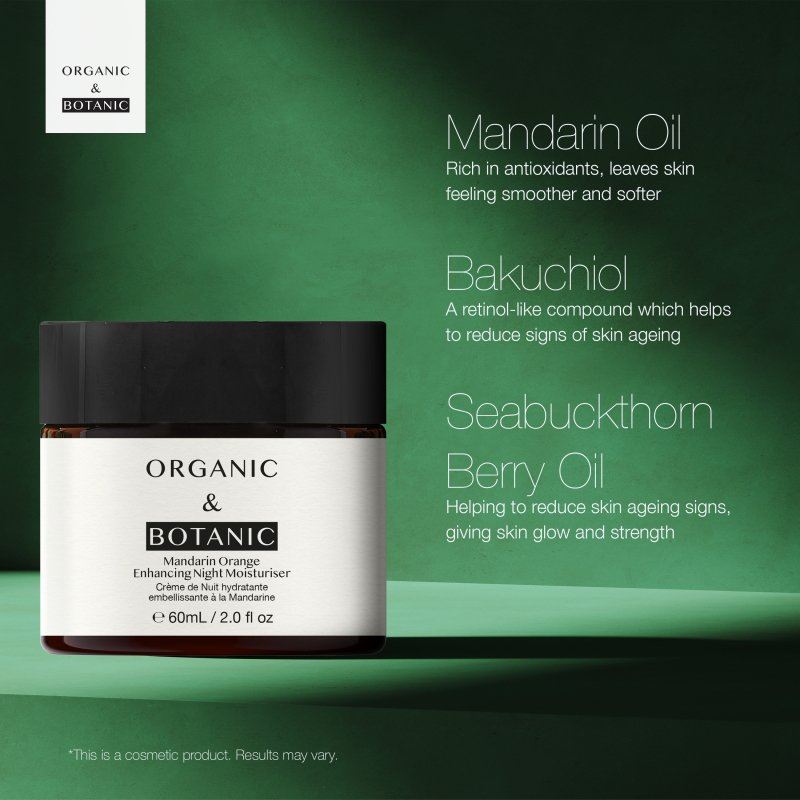 Mandarin Orange Night Moisturizer with Bakuchiol & Vitamin C - 60ml - Revitalizing & Hydrating for Firmer, Brighter, & Younger-Looking Skin