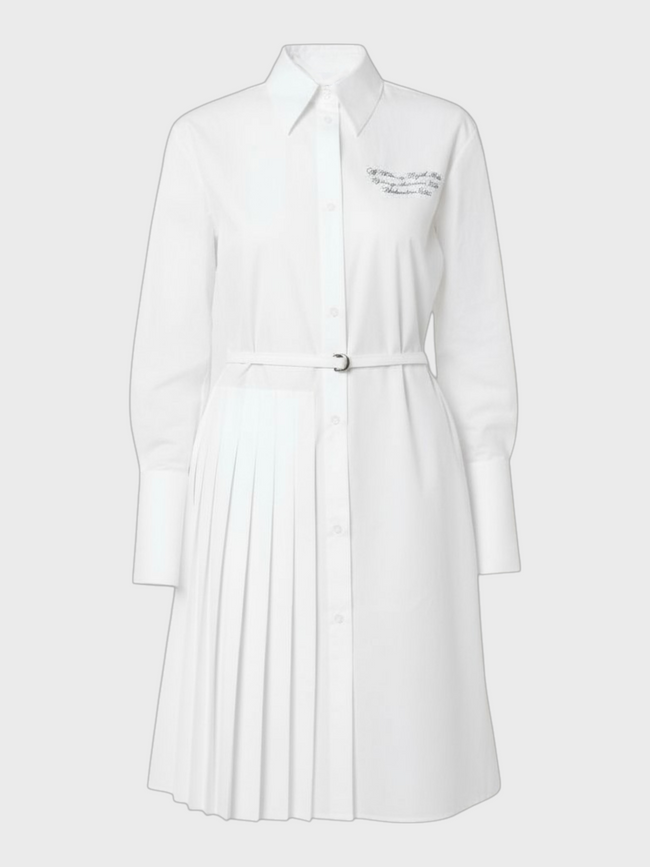 Off-White Plisse Script Logo Poplin Shirt Dress White