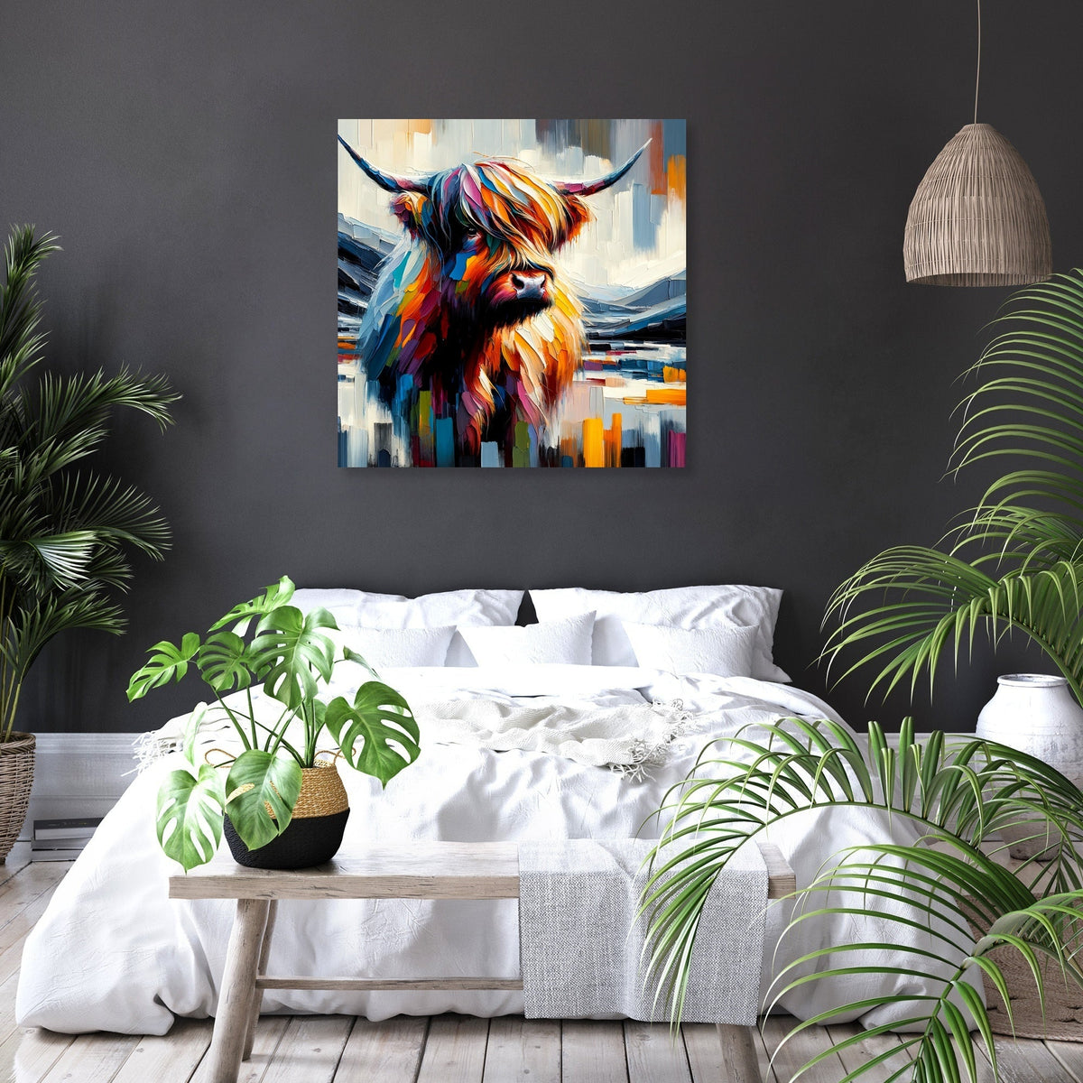 Vibrant Highland Cow Abstract Canvas
