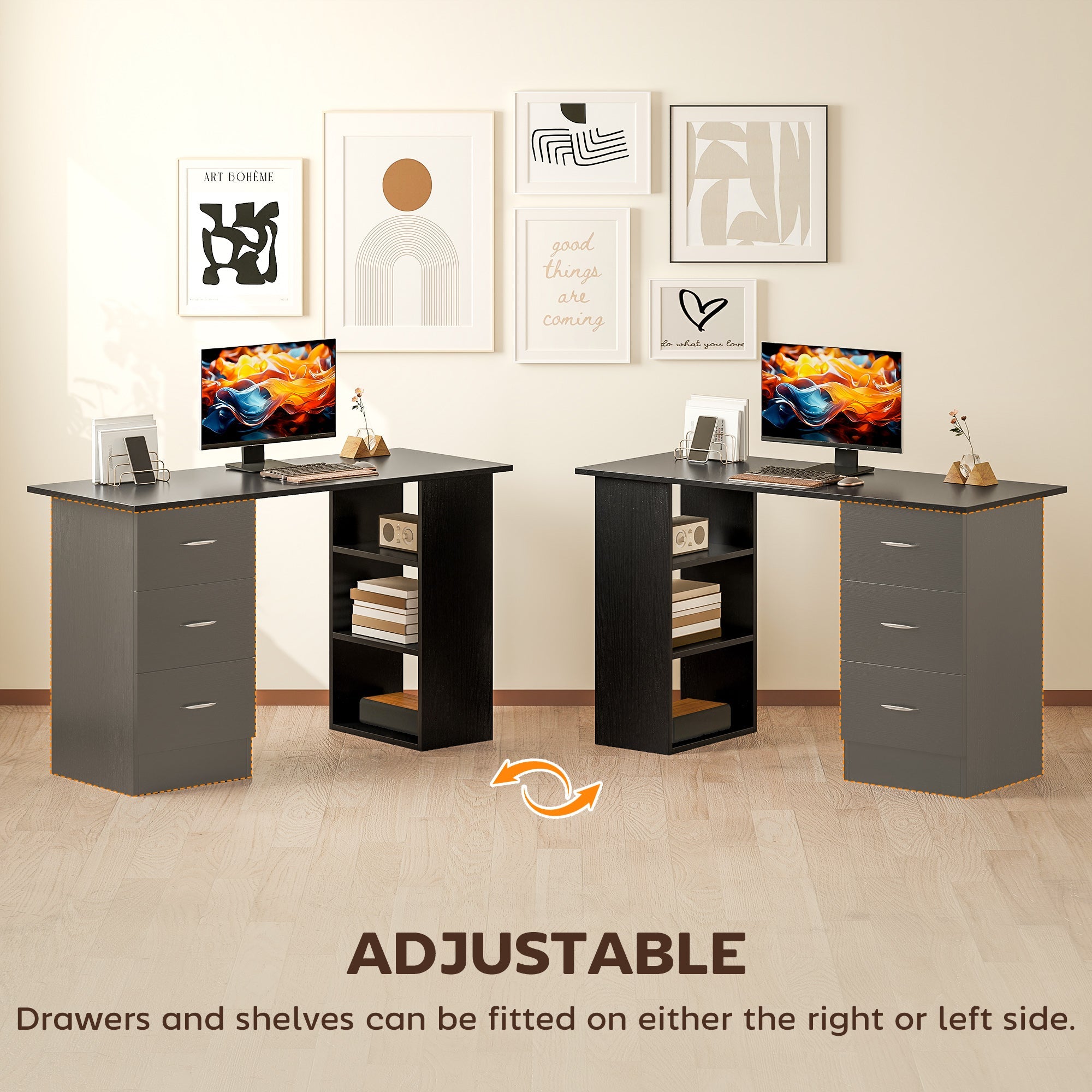 HOMCOM Computer Desk with Drawers, Home Office Desk, Writing Table, PC Workstation with 3 Storage Shelves for Working, Study, 120 x 49 x 72 cm, Black