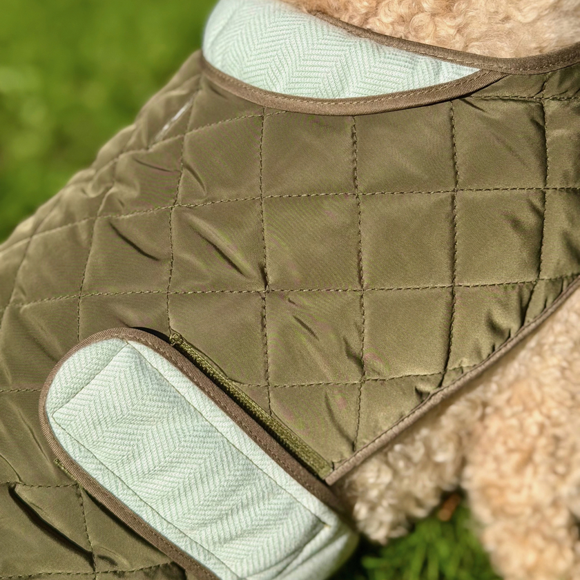 Quilted Dog Coat - Khaki Tweed