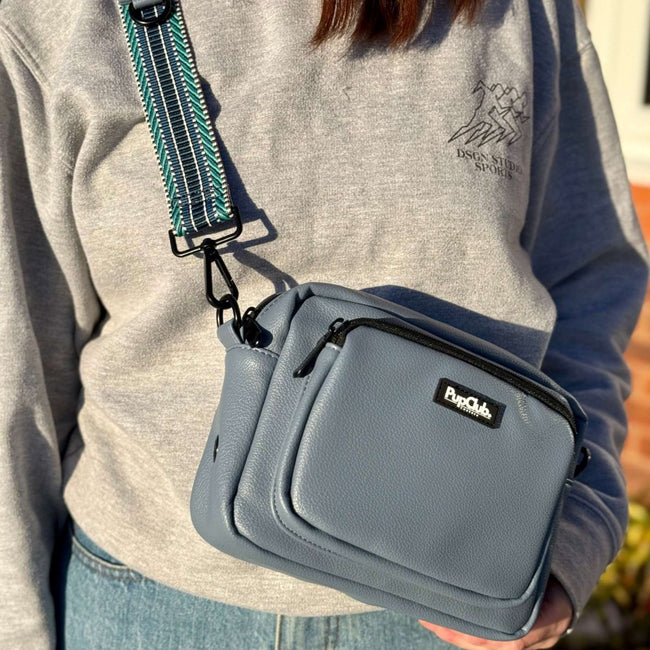 Crossbody Dog Walking Bag - Vegan Leather Slate Blue