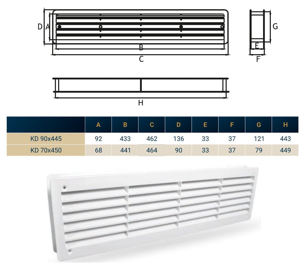 Door Louvre Vent KD 90mm—445mm