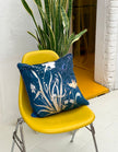 Navy Floral watercolour art Cushion 'Midnight' double sided design, made from Vegan friendly Suede