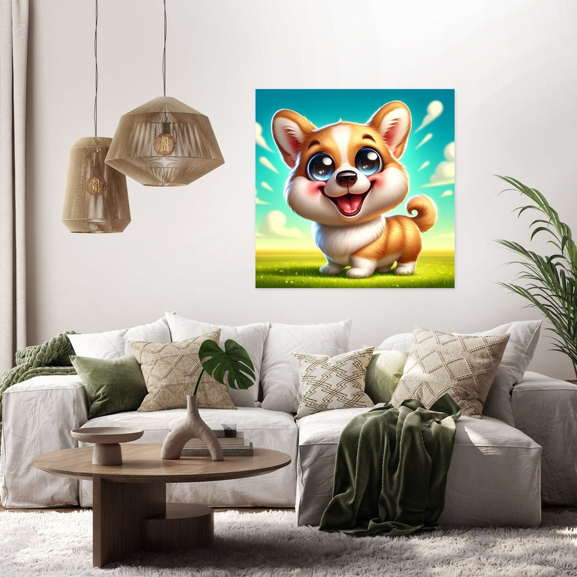 Cheerful Corgi Caricature Canvas