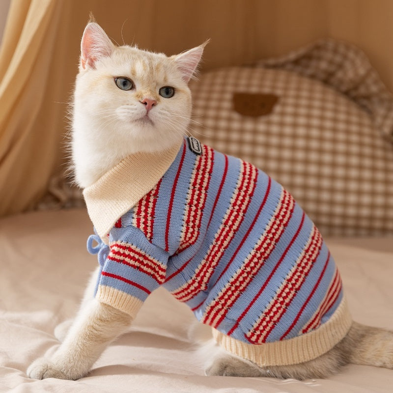 Cat Sweaters, Cold Weather Dog Striped Pullover, Warm Knitted Pet Clothes In Winter