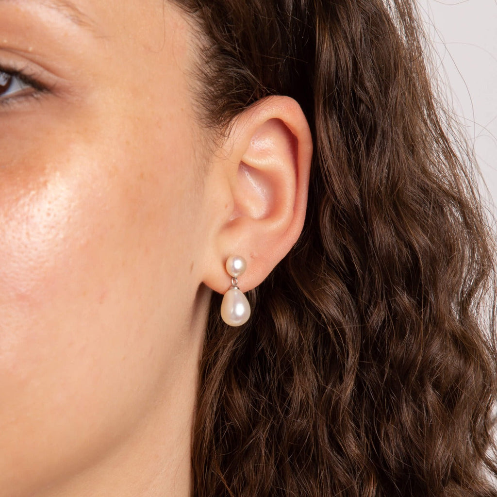Beginnings Double Drop Pearl Stud Earrings
