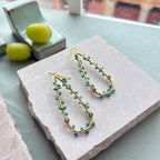 Hydra Large Teardrop Wire-Wrapped Gemstone Earrings Iolite, Blue Topaz & Apatite