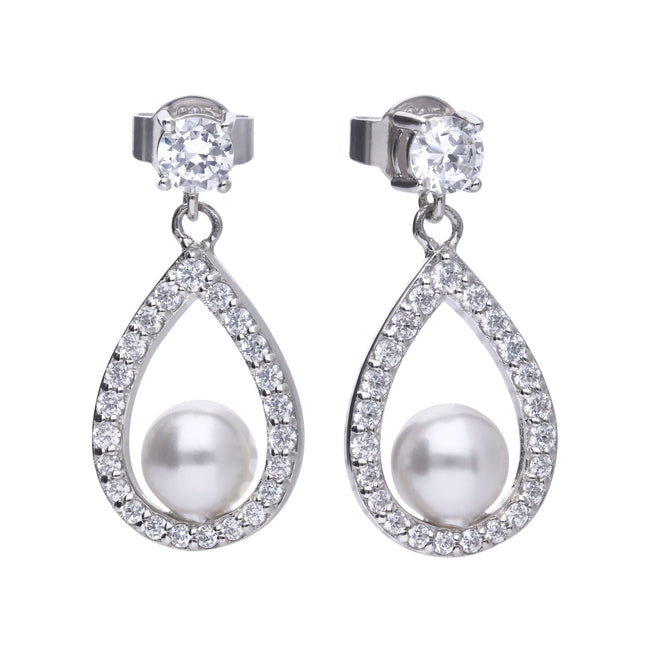 Diamonfire Open Halo Teardrop Earrings with Shell Pearl