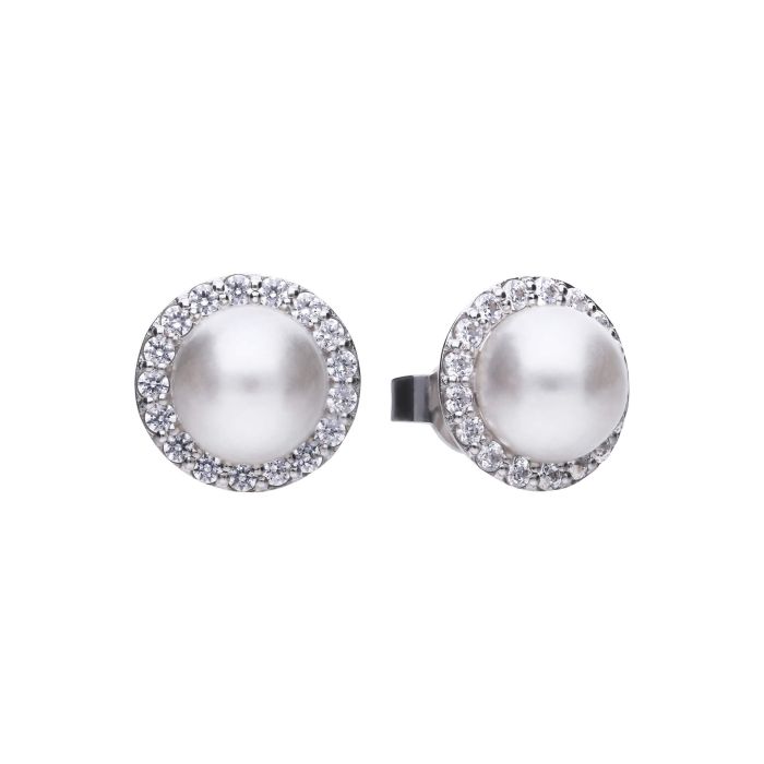 Diamonfire Shell Pearl and Zirconia Halo Stud Earrings