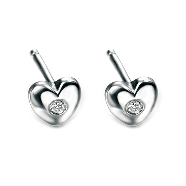 D For Diamond Heart Stud Earrings with Diamond