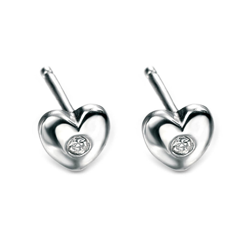 D For Diamond Heart Stud Earrings with Diamond
