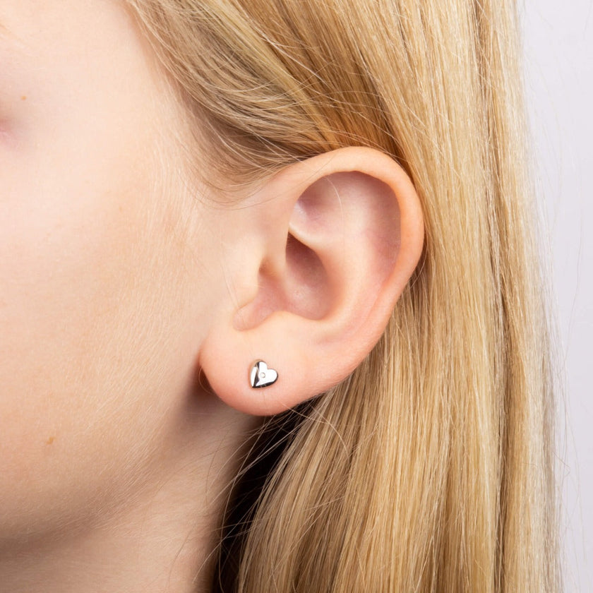 D For Diamond Heart Stud Earrings with Diamond
