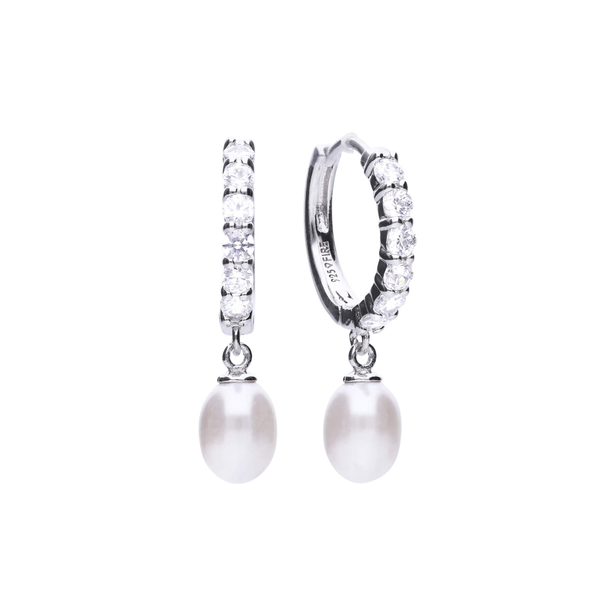 Diamonfire Pearl Drop Hoop Earrings with Pave Zirconia