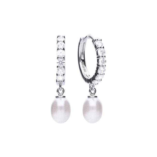 Diamonfire Pearl Drop Hoop Earrings with Pave Zirconia