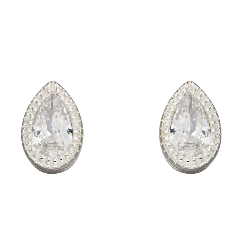 Beginnings Millegrain Edge Teardrop Stud Earrings With Cubic Zirconia