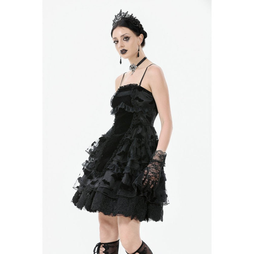 Dark in Love Morwenna Bat Mesh Layered Goth Mini Dress