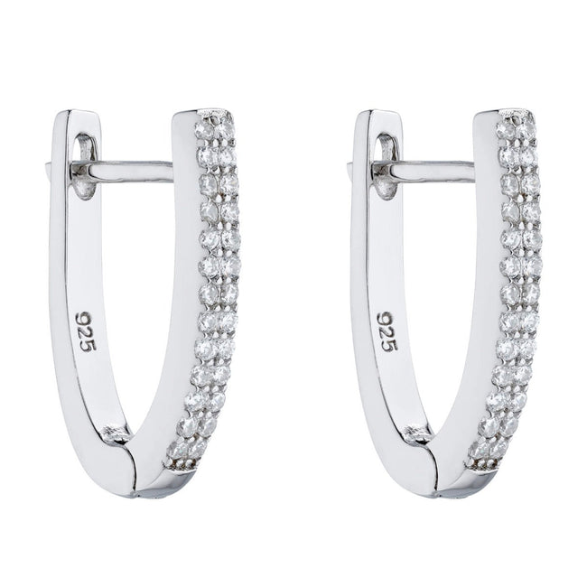 Beginnings U Shaped Hinged Hoop Earrings with Cubic Zirconia