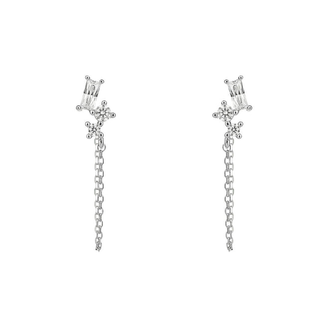 Diamonfire Baguette Zirconia Chain Stud Earrings
