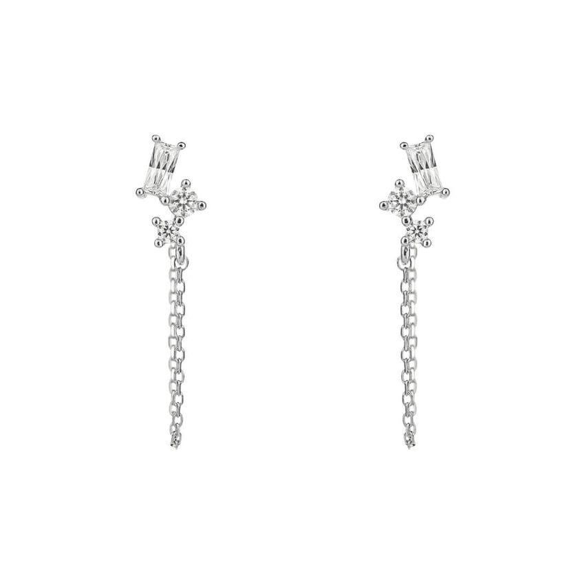 Diamonfire Baguette Zirconia Chain Stud Earrings