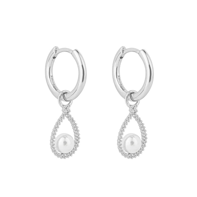 Diamonfire Pave Set Assembled Hoop Earrings with Shell Pearl
