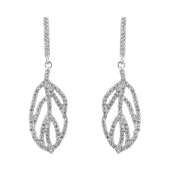 Beginnings Organic Leaf Drop Earrings with Cubic Zirconia