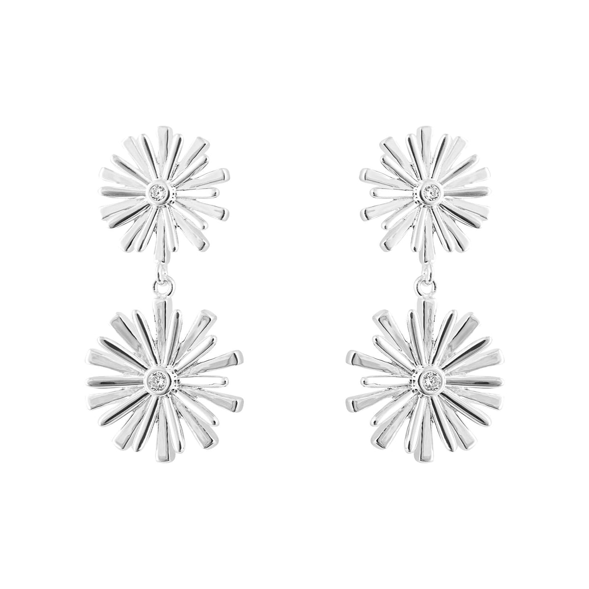 Beginnings Stylised Double Flower Drop Earrings with Cubic Zirconia