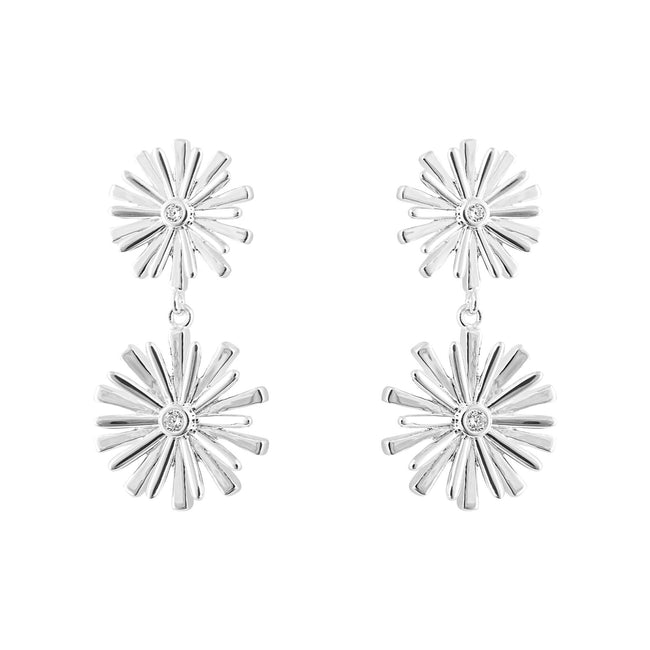 Beginnings Stylised Double Flower Drop Earrings with Cubic Zirconia