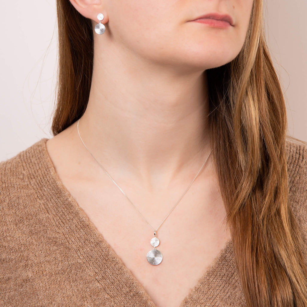 Beginnings Double Spiral Disc Drop Pendant