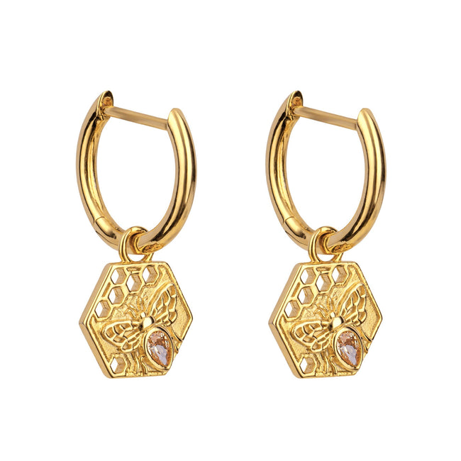 Beginnings Hexagon Bee Assembled Hoop Earrings