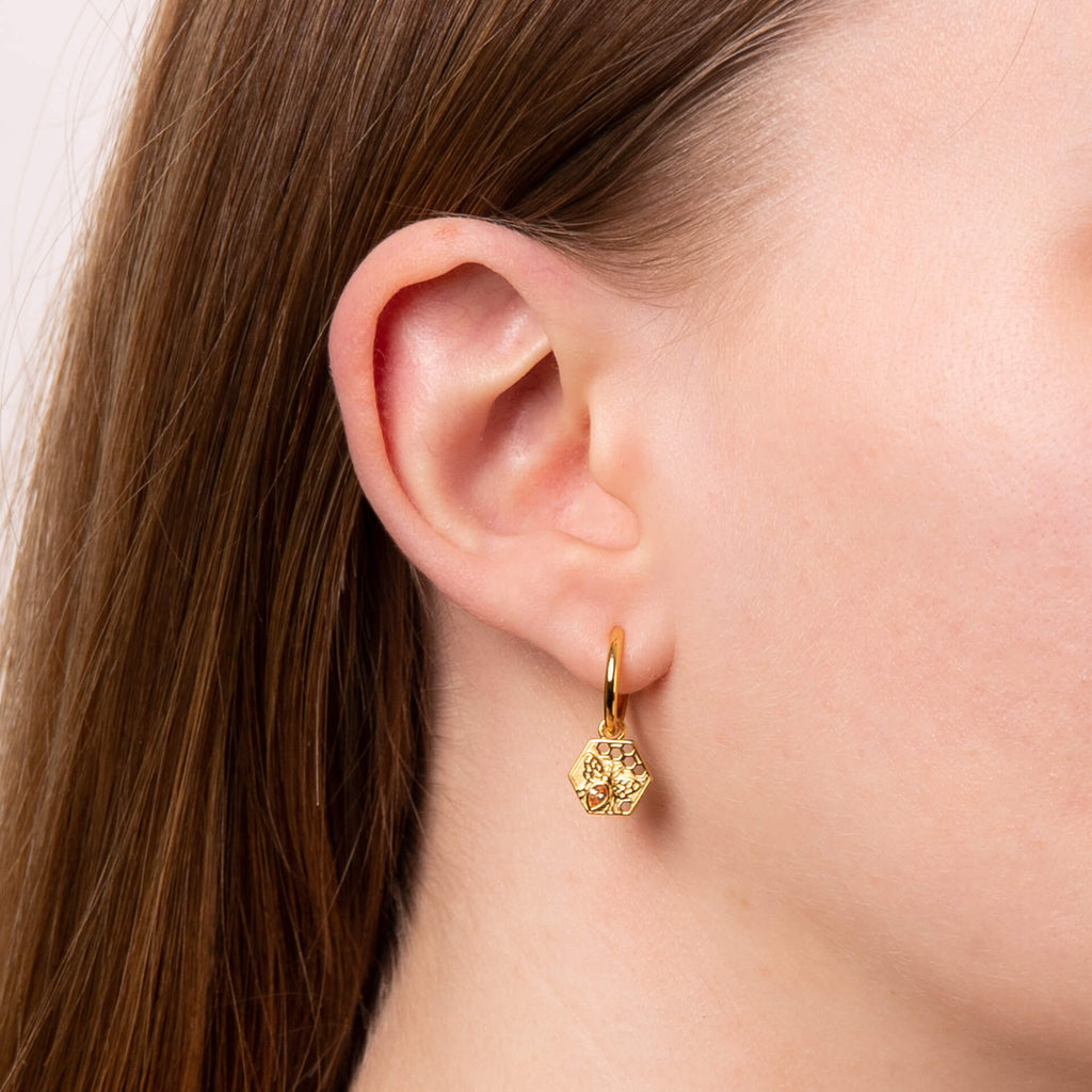 Beginnings Hexagon Bee Assembled Hoop Earrings