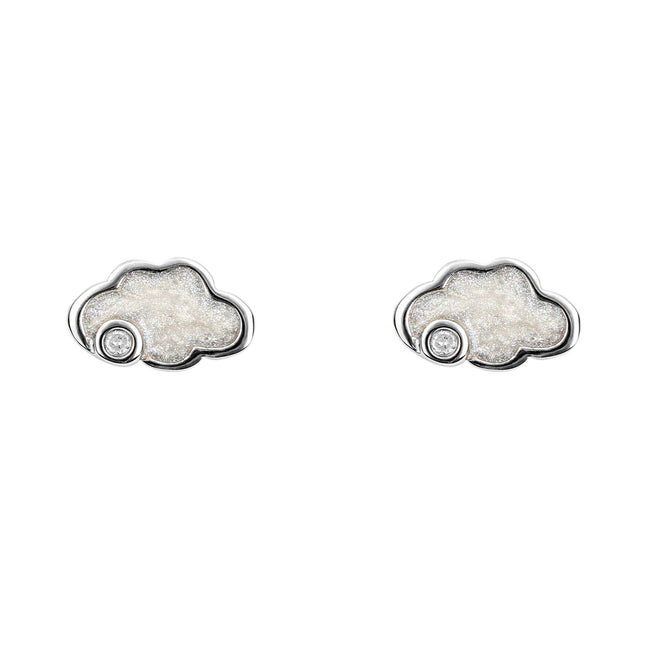 D For Diamond Pearlised Enamel Cloud Stud Earrings with Diamond