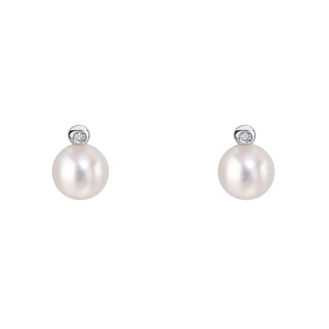 D For Diamond Pearl Stud Earrings with Diamond