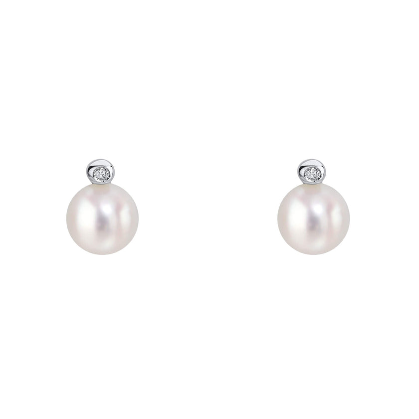 D For Diamond Pearl Stud Earrings with Diamond