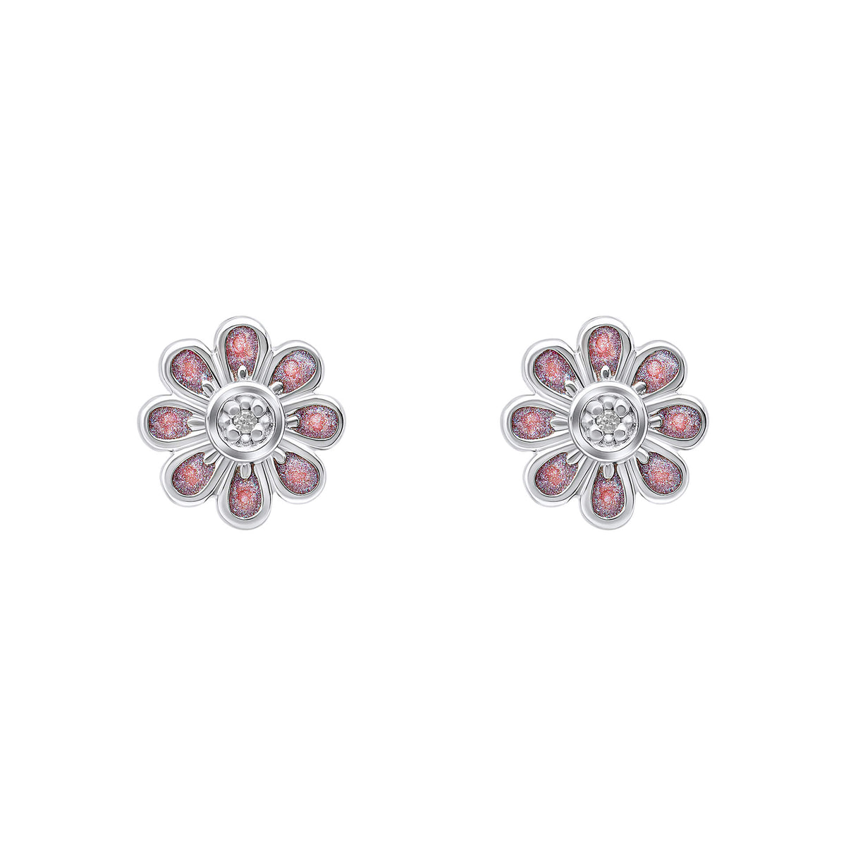 D For Diamond Rosa Blumen-Ohrstecker mit Diamant
