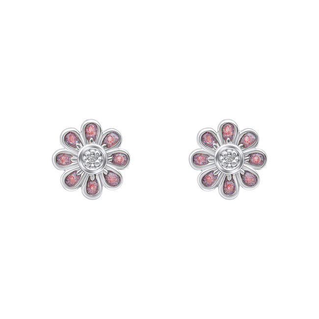 D For Diamond Pink Flower Stud Earrings with Diamond
